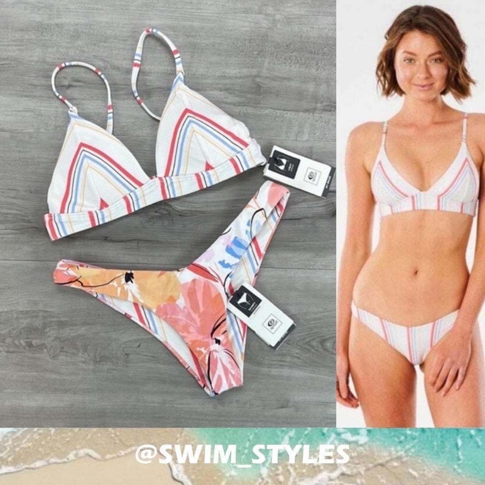 ☀️RIP CURL☀️ BLOSSOM STRIPE TRI TOP BLOSSOM HI LEG REVERSIBLE BIKINI SET